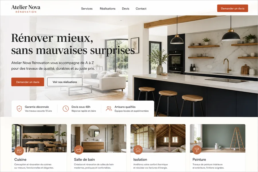 Réalisation WeBTPstudio — site web d'une entreprise de rénovation générale avec pages prestations, formulaire de devis et SEO local