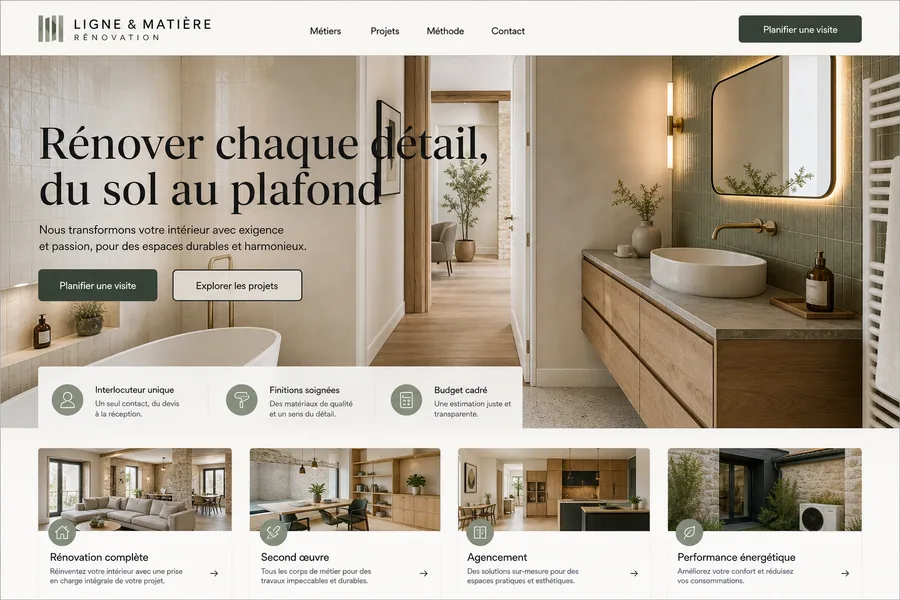 Réalisation WeBTPstudio — site web mobile-first pour entreprise de travaux, design professionnel avec fiche Google Business optimisée